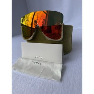 $995‎ GUCCI GG0540S STAR 004 Beige Orange Gold Mirrored Oversized Ski Sunglasses